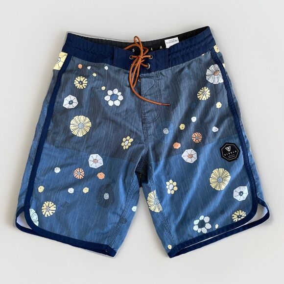 Vissla Other - Vissla Board Shorts Mens 28 Blue Gray Yellow Floral Drawstring Surf Swim Beach